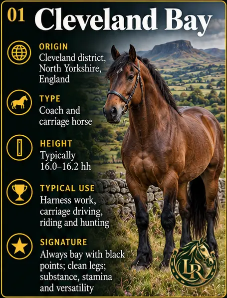 Cleveland Bay horse, the elegant bay-coloured Yorkshire breed with black points