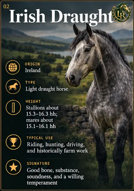 Irish Draught horse, Ireland's strong and versatile native working breed, combining substance with athletic ability