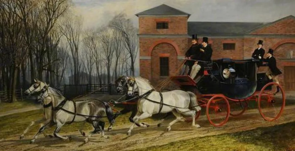 Historical painting of grey horses drawing a coach; an illustration of carriage work, not evidence of a distinct Yorkshire Grey breed
https://www.thecarriagefoundation.org.uk/item/gentleman-driving-team-horses-park-drag