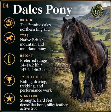Dales Pony in the Yorkshire Dales, a powerful native breed with strong bone and active movement