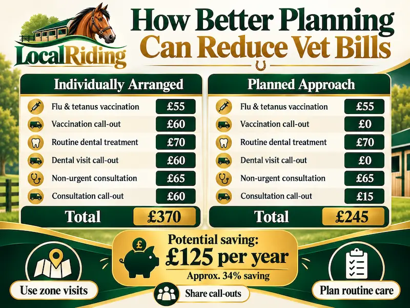 How better planning can reduce vet bills: individually arranged visits cost £370 a year versus £245 with zone visits and shared call-outs, a saving of about £125