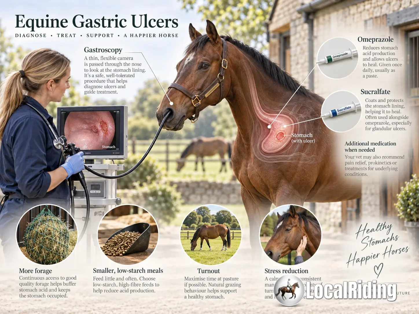 Veterinary gastroscopy and equine gastric-ulcer treatment and management overview
