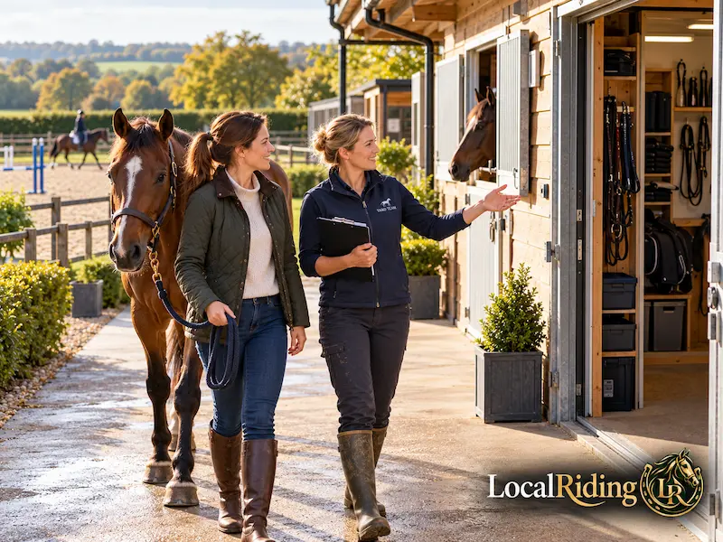Viewing the stables and a secure, well-organised tack room at a UK livery yard
