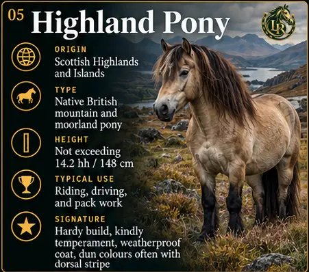 Highland Pony in the Scottish Highlands, a sturdy traditional working breed with a dense coat